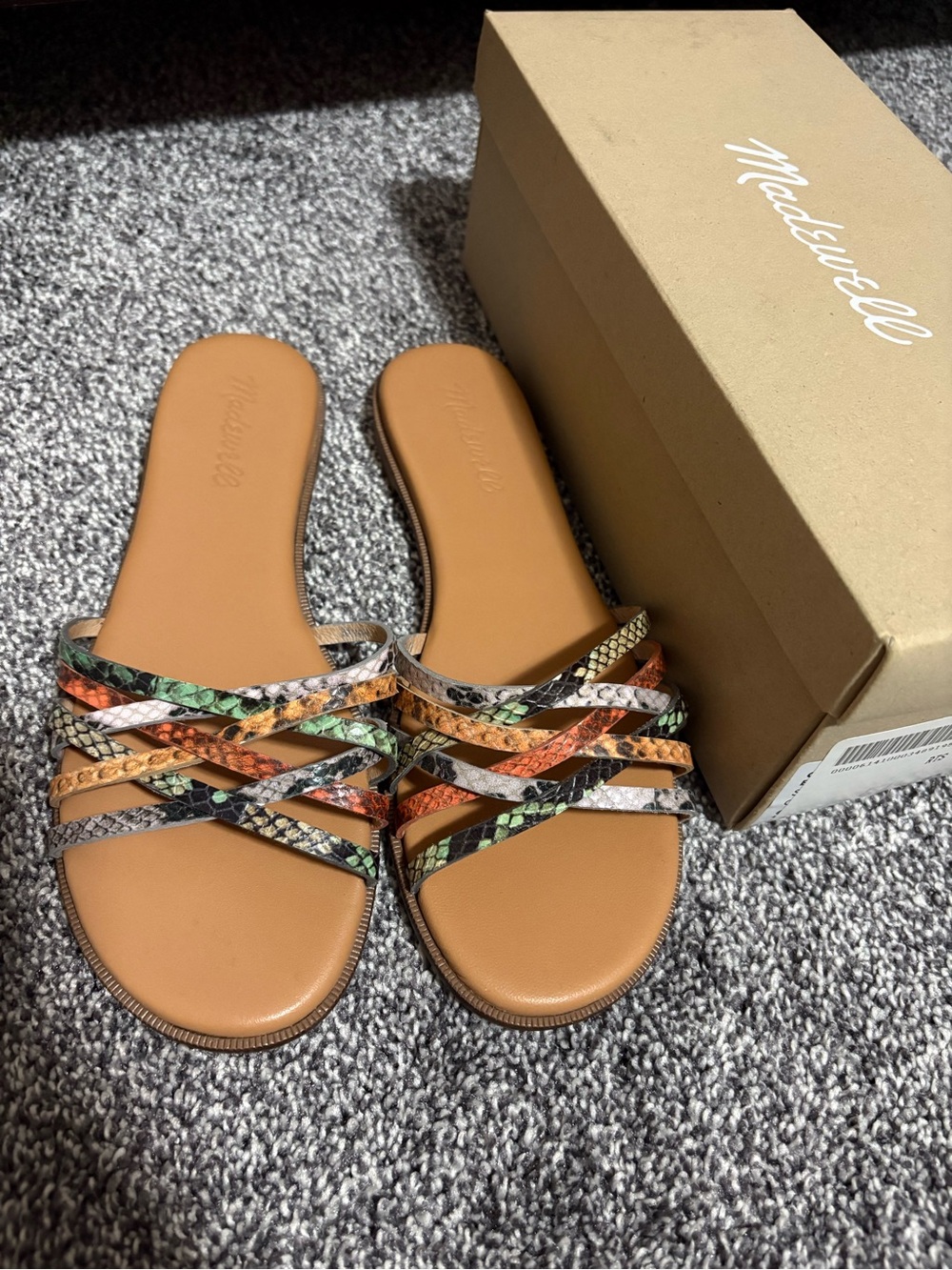 Madewell Multi-Color Snake-Print Sandals, womens 6.5
